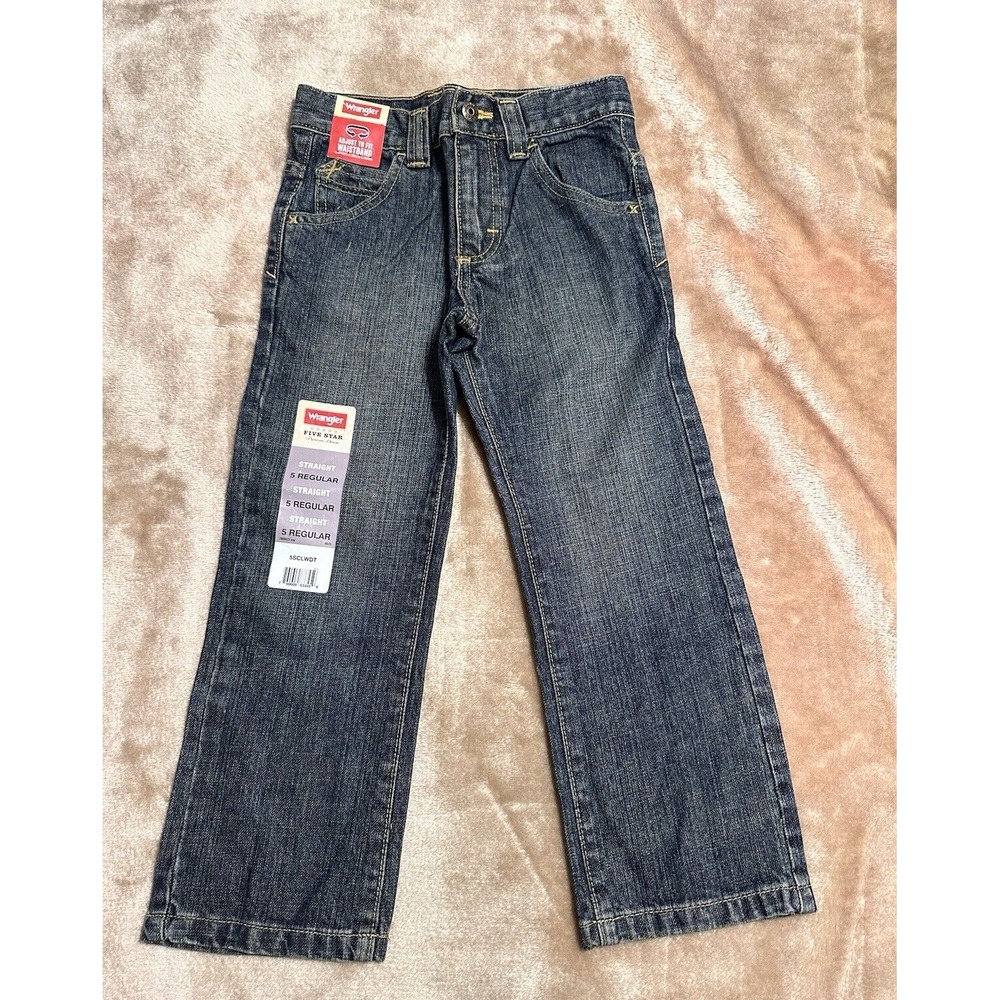 New Wrangler Boys Jeans Size 5 Regular Straight Adjustable Waist Pockets